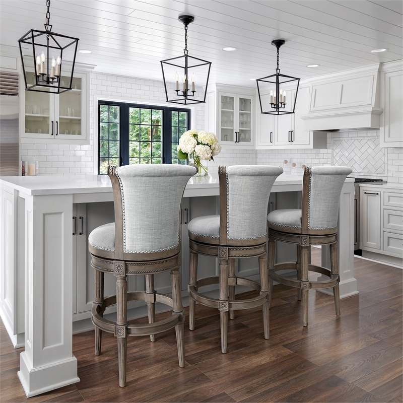Home Square Wood Swivel Barstool with High Back in Weathered Gray - Set of 2
