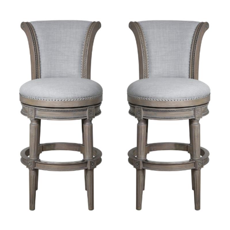 Home Square Wood Swivel Barstool with High Back in Weathered Gray - Set of 2