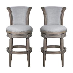 Home Square Wood Swivel Barstool with High Back in Weathered Gray - Set of 2