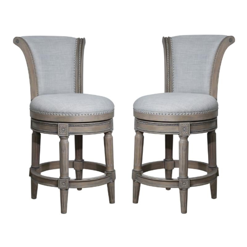 Home Square Wood Counter Height Swivel Barstool in Weathered Gray - Set of 2
