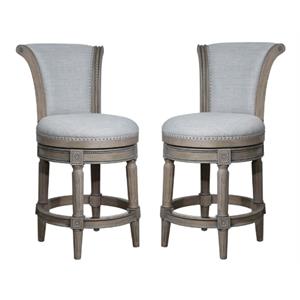 Home Square Wood Counter Height Swivel Barstool in Weathered Gray - Set of 2