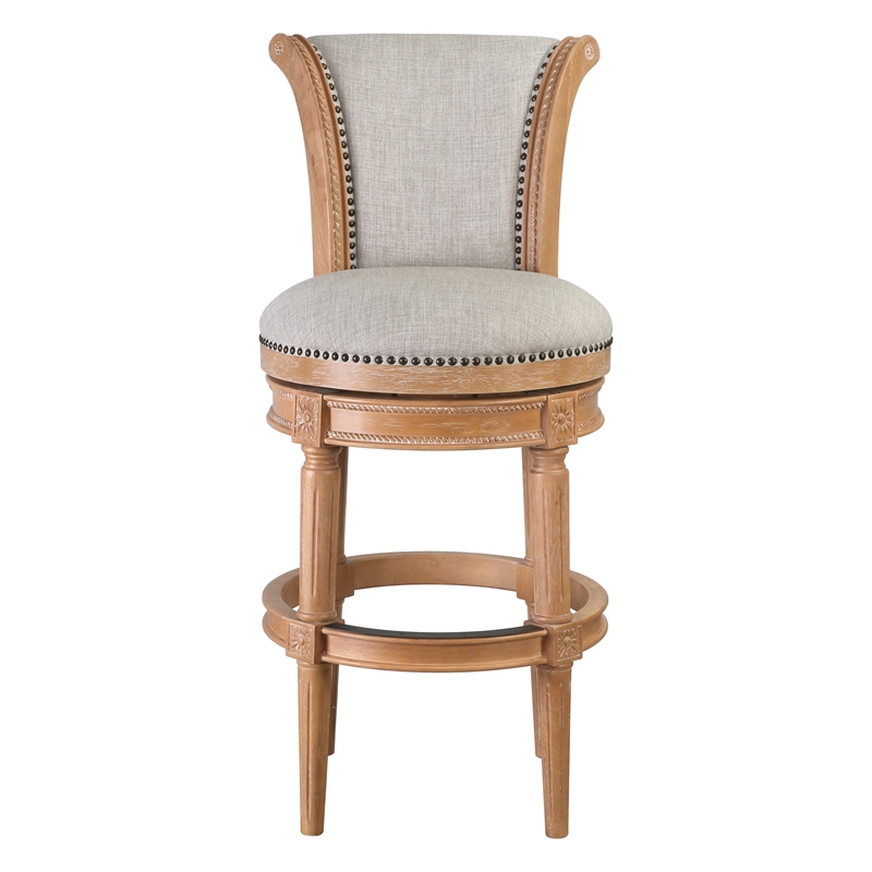 Home Square Wood Bar Height Swivel Barstool in Weathered Oak - Set of 2