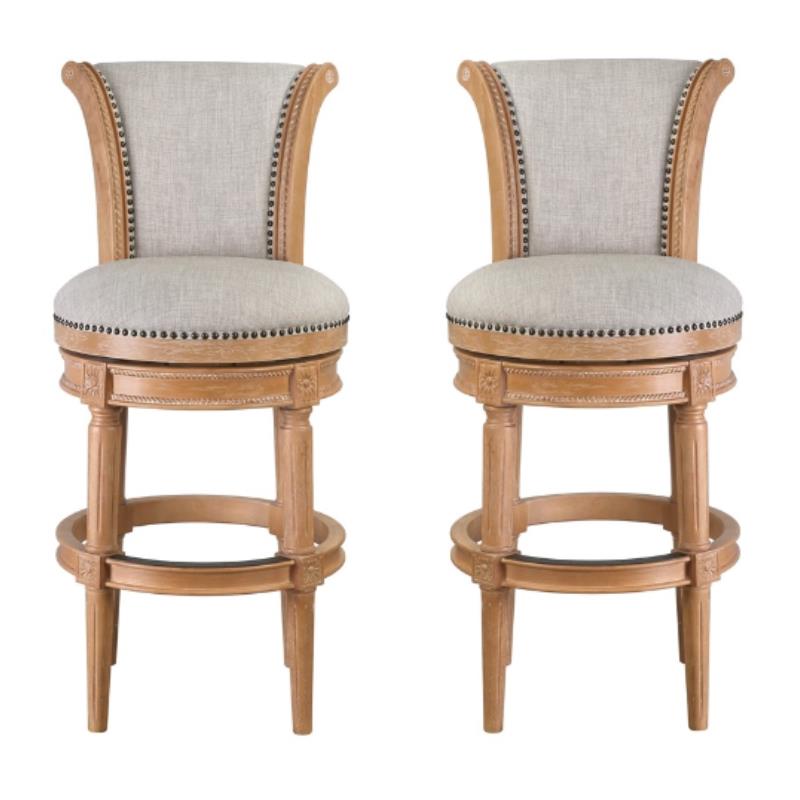 Home Square Wood Bar Height Swivel Barstool in Weathered Oak - Set of 2
