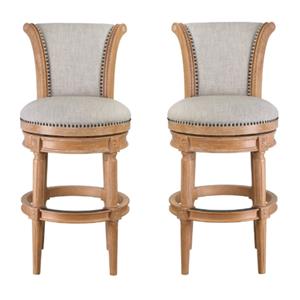 Home Square Wood Bar Height Swivel Barstool in Weathered Oak - Set of 2