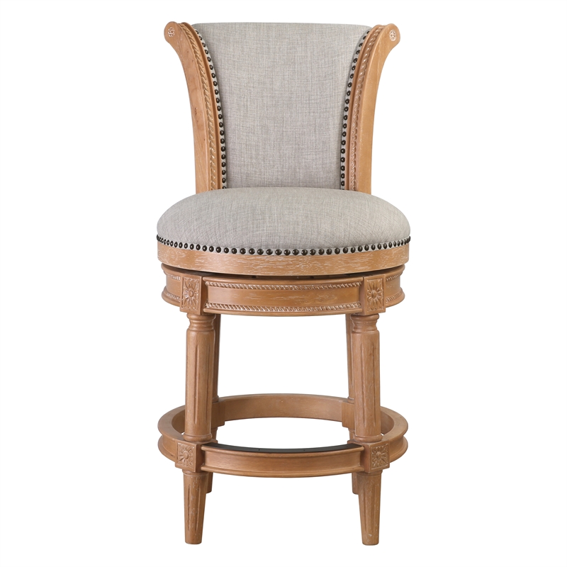 Home Square Swivel Wood Counter Height Barstool in Weathered Oak - Set of 2