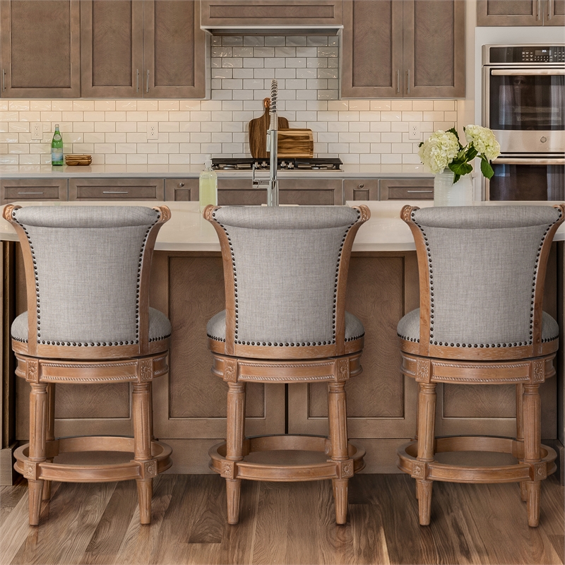 Home Square Swivel Wood Counter Height Barstool in Weathered Oak - Set of 2