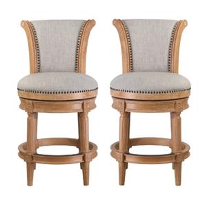 Home Square Swivel Wood Counter Height Barstool in Weathered Oak - Set of 2