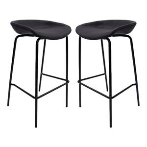 Home Square Faux Leather Seat and Iron Barstool in Black - Set of 2