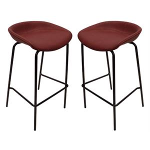 Home Square Faux Leather Seat and Iron Barstool in Bordeaux - Set of 2