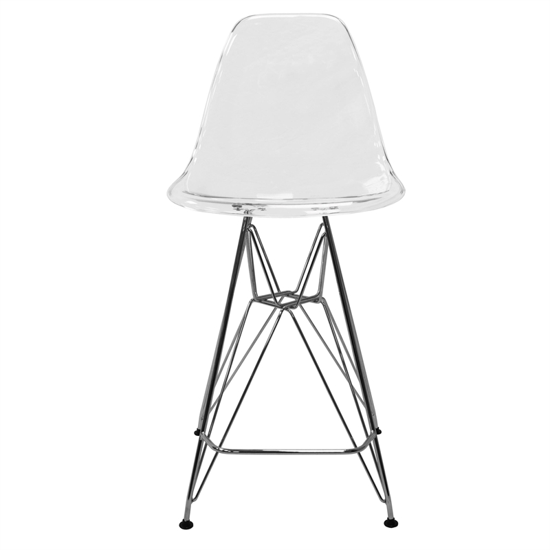 Home Square Plastic Barstool with Chrome Base in Clear - Set of 2