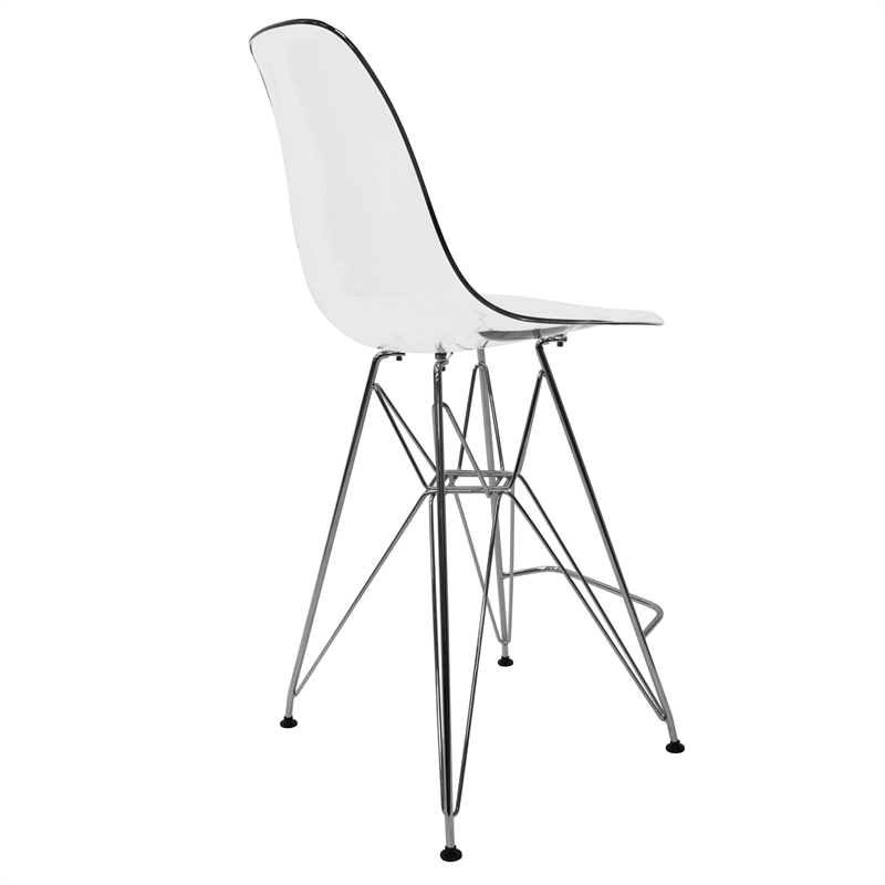 Home Square Plastic Barstool with Chrome Base in Clear - Set of 2