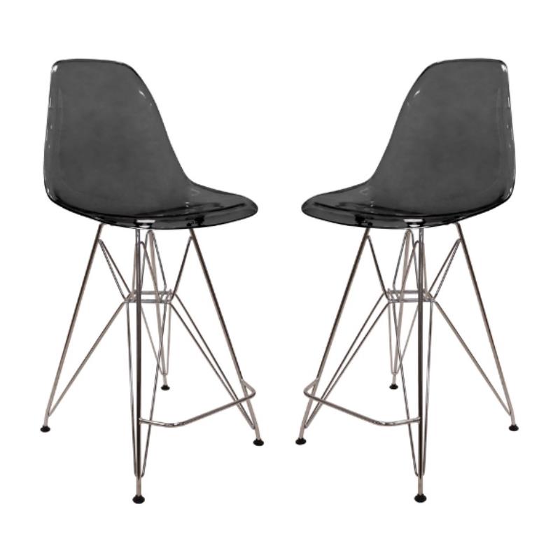 Home Square Plastic Barstool with Chrome Base in Transparent Black - Set of 2