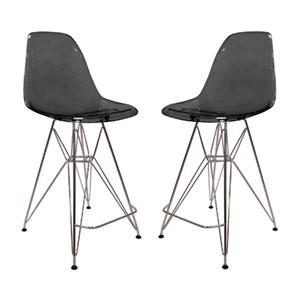 Home Square Plastic Barstool with Chrome Base in Transparent Black - Set of 2