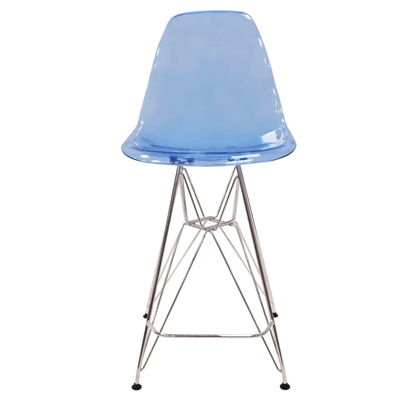 Home Square Plastic Barstool with Chrome Base in Transparent Blue - Set of 2