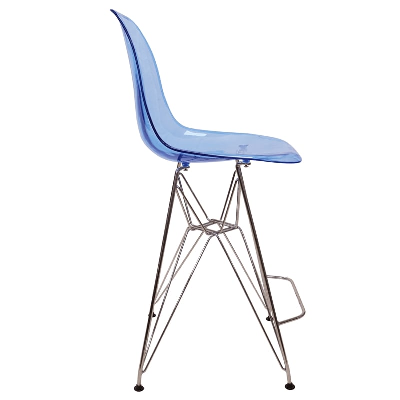 Home Square Plastic Barstool with Chrome Base in Transparent Blue - Set of 2