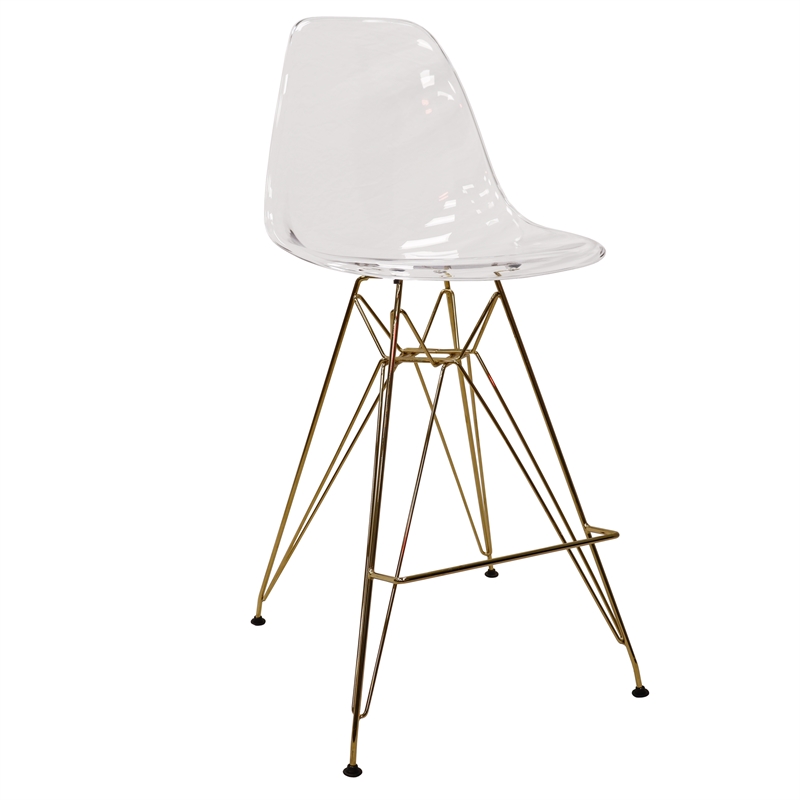 Home Square Plastic Barstool with Chrome Base in Clear and Gold - Set of 2