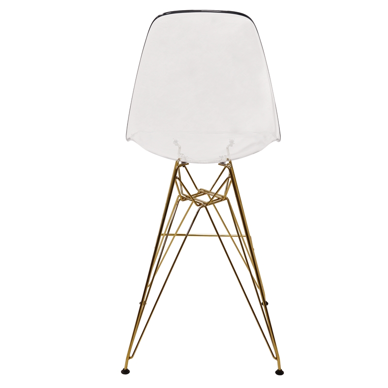 Home Square Plastic Barstool with Chrome Base in Clear and Gold - Set of 2