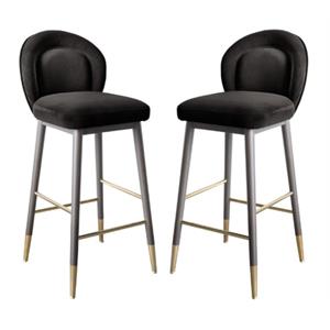 Home Square 30.3&quot Mid-Century Velvet Barstool in Charcoal Gray - Set of 2