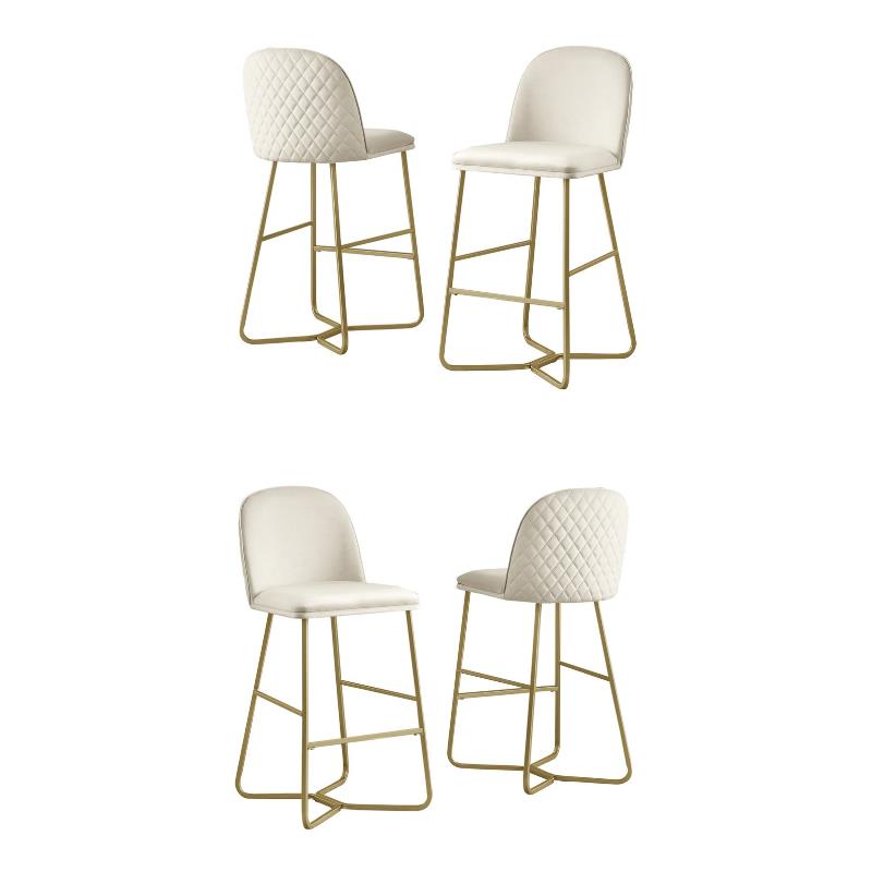 Home Square Quilted Back Velvet Barstool in Cream and Gold - Set of 4