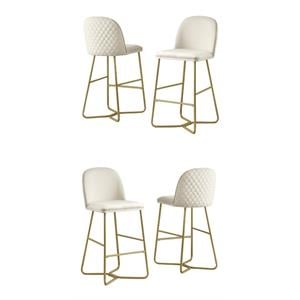 Home Square Quilted Back Velvet Barstool in Cream and Gold - Set of 4