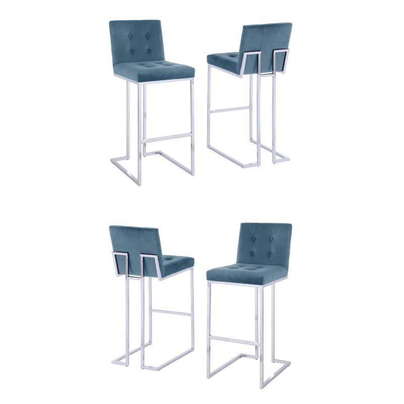 Home Square Velvet Barstool with Tufted Seat in Teal Blue - Set of 4