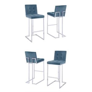 Home Square Velvet Barstool with Tufted Seat in Teal Blue - Set of 4