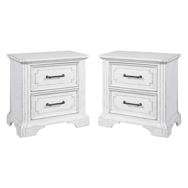 Home Square Transitional Wood Nightstand in White Mist - Set of 2