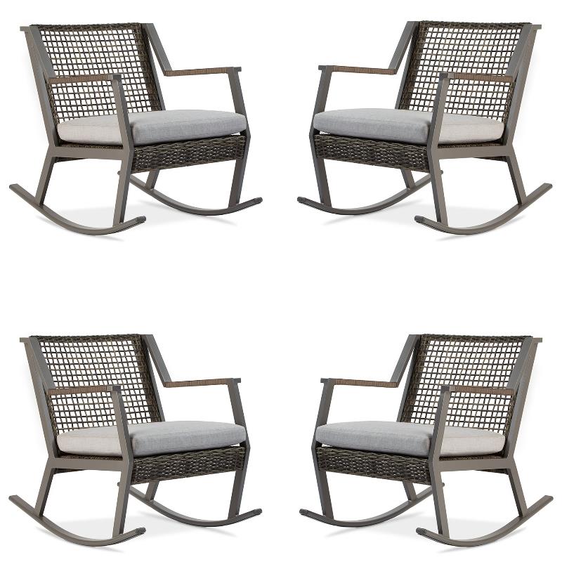 Home Square Aluminum Frame Patio Rocker Chair in Gray Finish - Set of 4