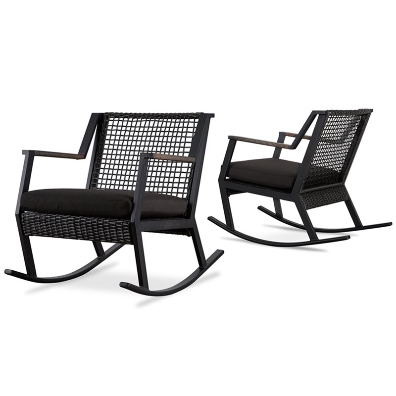 Home Square Aluminum Frame Patio Rocker Chair in Black Finish - Set of 4