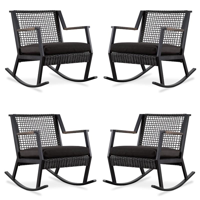Home Square Aluminum Frame Patio Rocker Chair in Black Finish - Set of 4