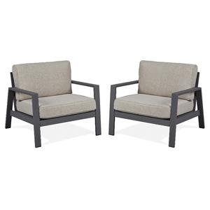 home square aluminum outdoor chair with cushions in slate gray & tan - set of 2