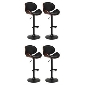 Home Square Metal Barstool with PU Leather Curved Back in Black - Set of 4
