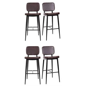 Home Square 31&quot Leather Soft Barstool with Footrest in Brown - Set of 4