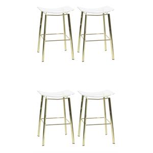 Home Square 24&quot Metal Barstool in Clear and Gold Finish - Set of 4
