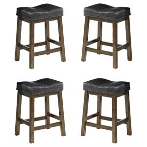 Home Square 24&quot Transitional Wood Barstool in Brown - Set of 4