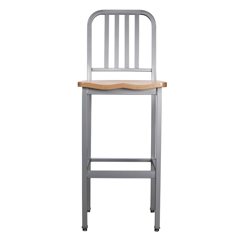 Home Square Wood Seat and Steel Frame Barstool in Silver - Set of 4