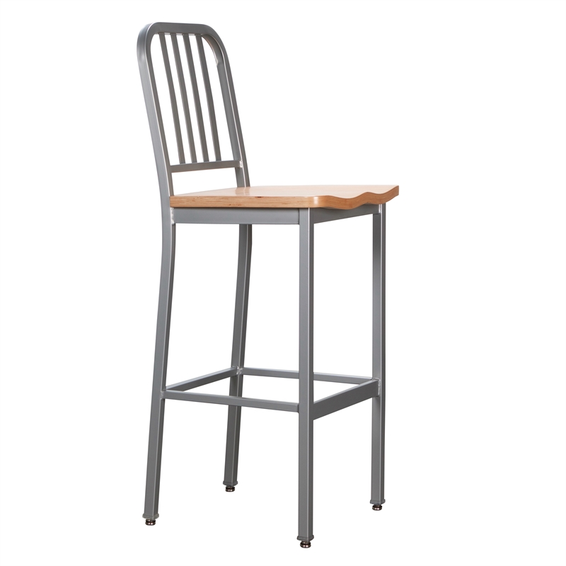 Home Square Wood Seat and Steel Frame Barstool in Silver - Set of 4