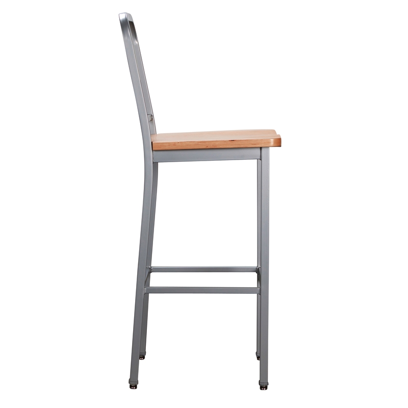 Home Square Wood Seat and Steel Frame Barstool in Silver - Set of 4