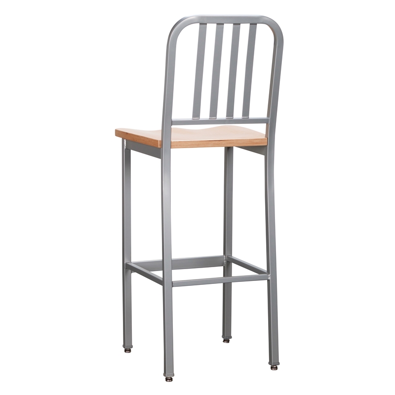 Home Square Wood Seat and Steel Frame Barstool in Silver - Set of 4