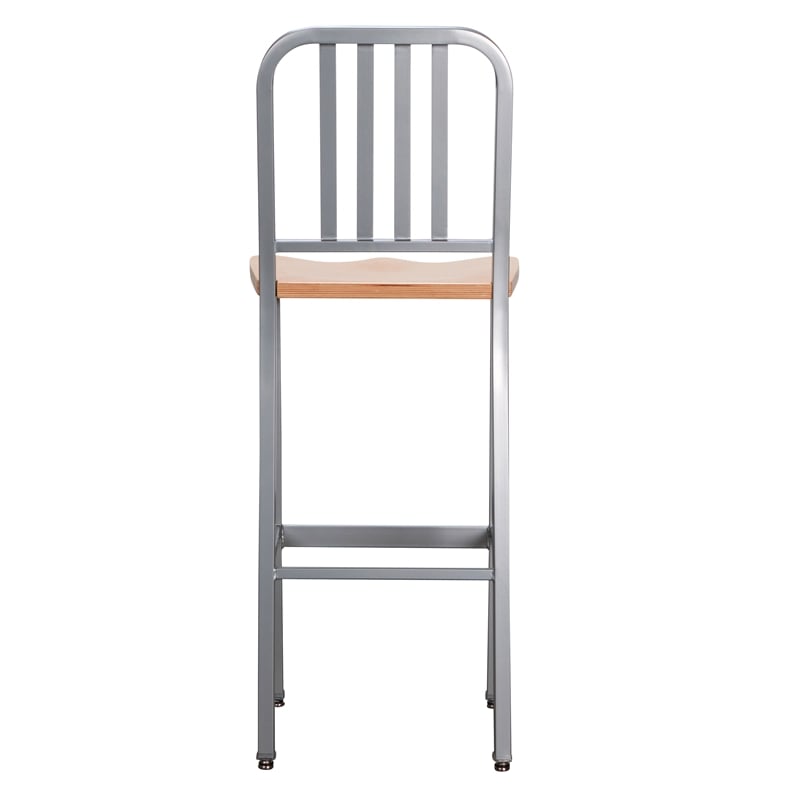 Home Square Wood Seat and Steel Frame Barstool in Silver - Set of 4