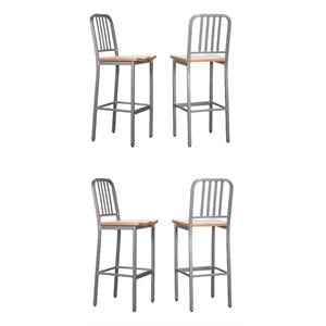 home square wood seat and steel frame barstool in silver - set of 4