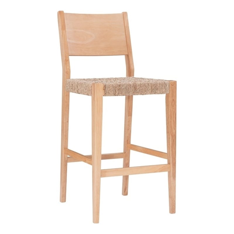 Home Square Rubberwood Barstool with Rope Seat in Natural Brown - Set of 4