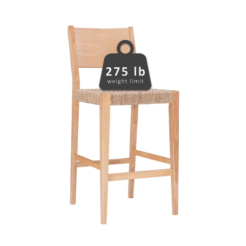 Home Square Rubberwood Barstool with Rope Seat in Natural Brown - Set of 4