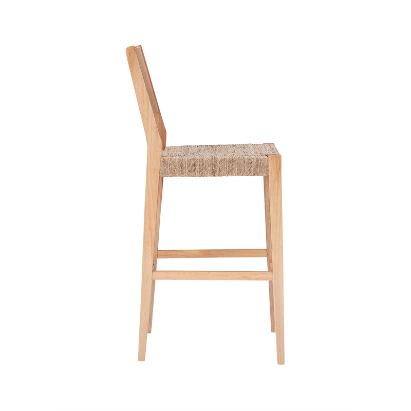 Home Square Rubberwood Barstool with Rope Seat in Natural Brown - Set of 4