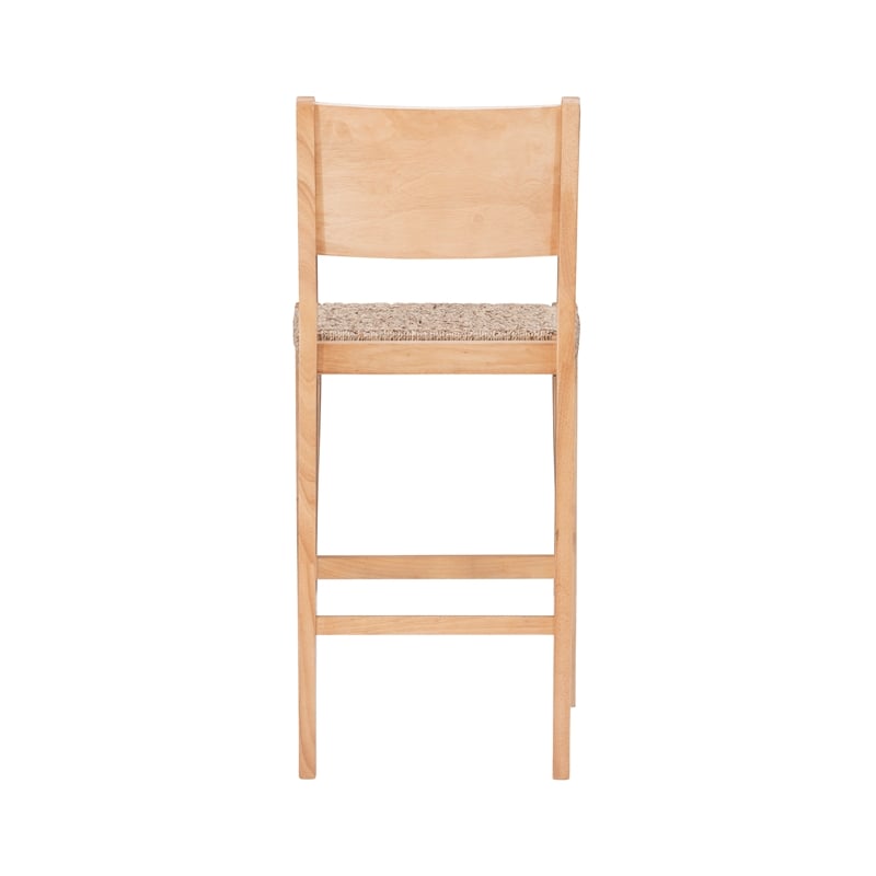 Home Square Rubberwood Barstool with Rope Seat in Natural Brown - Set of 4