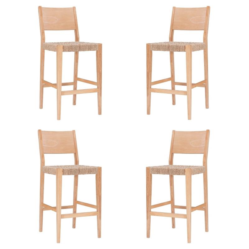 Home Square Rubberwood Barstool with Rope Seat in Natural Brown - Set of 4