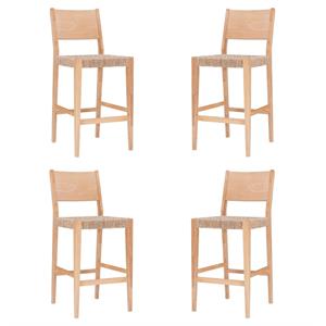 Home Square Rubberwood Barstool with Rope Seat in Natural Brown - Set of 4