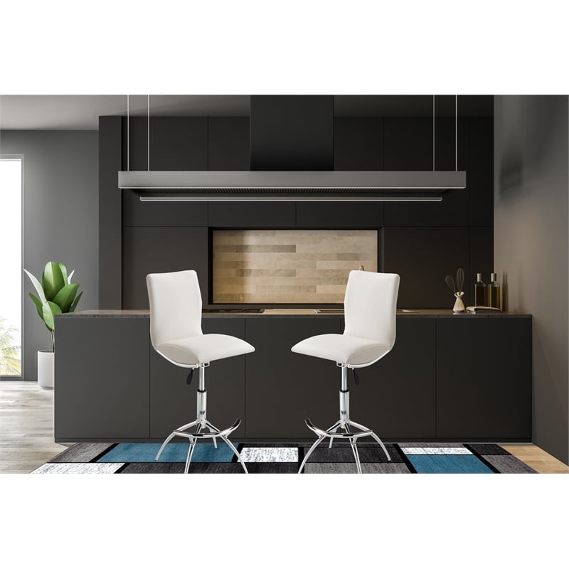 Home Square Adjustable Faux Leather Swivel Barstool in White - Set of 4