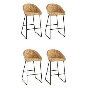 Home Square 40.75&quot Water Hyacinth Barstool in Natural & Black - Set of 4