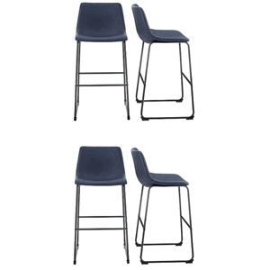 Home Square 30&quot Industrial Faux Leather Barstool in Navy Blue - Set of 4